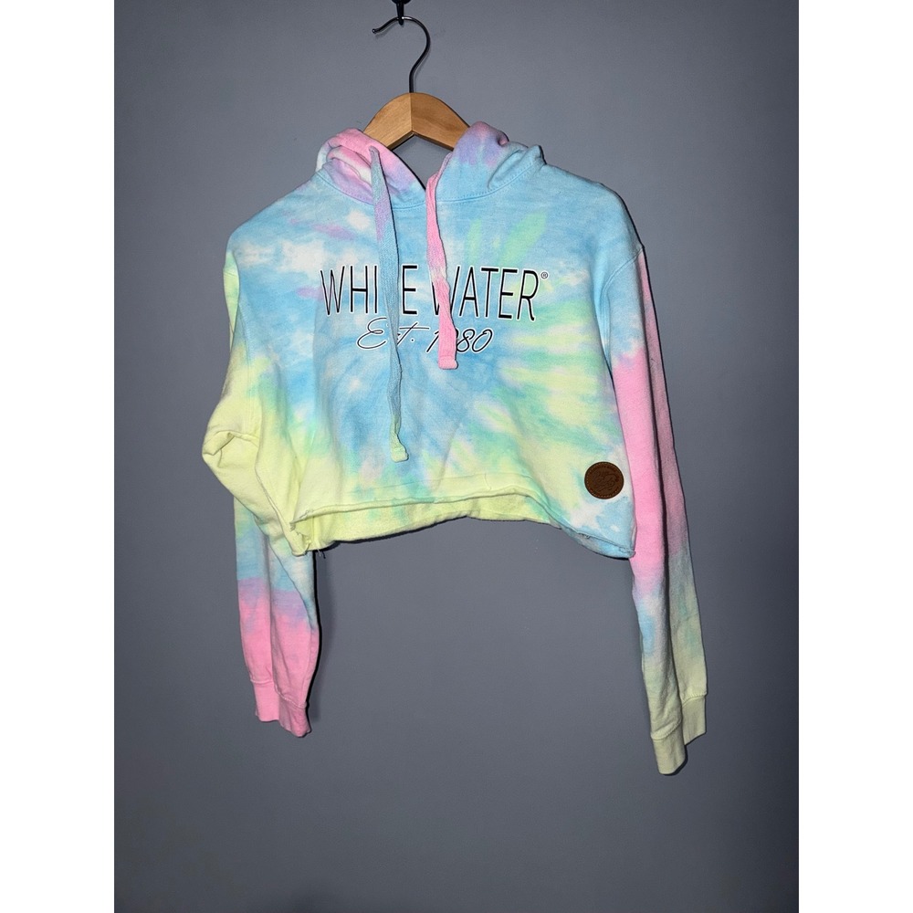 Pop Surf White Water Est 1980 Tie Dye Cropped Hoodie Pastel Blue Pink Yellow M